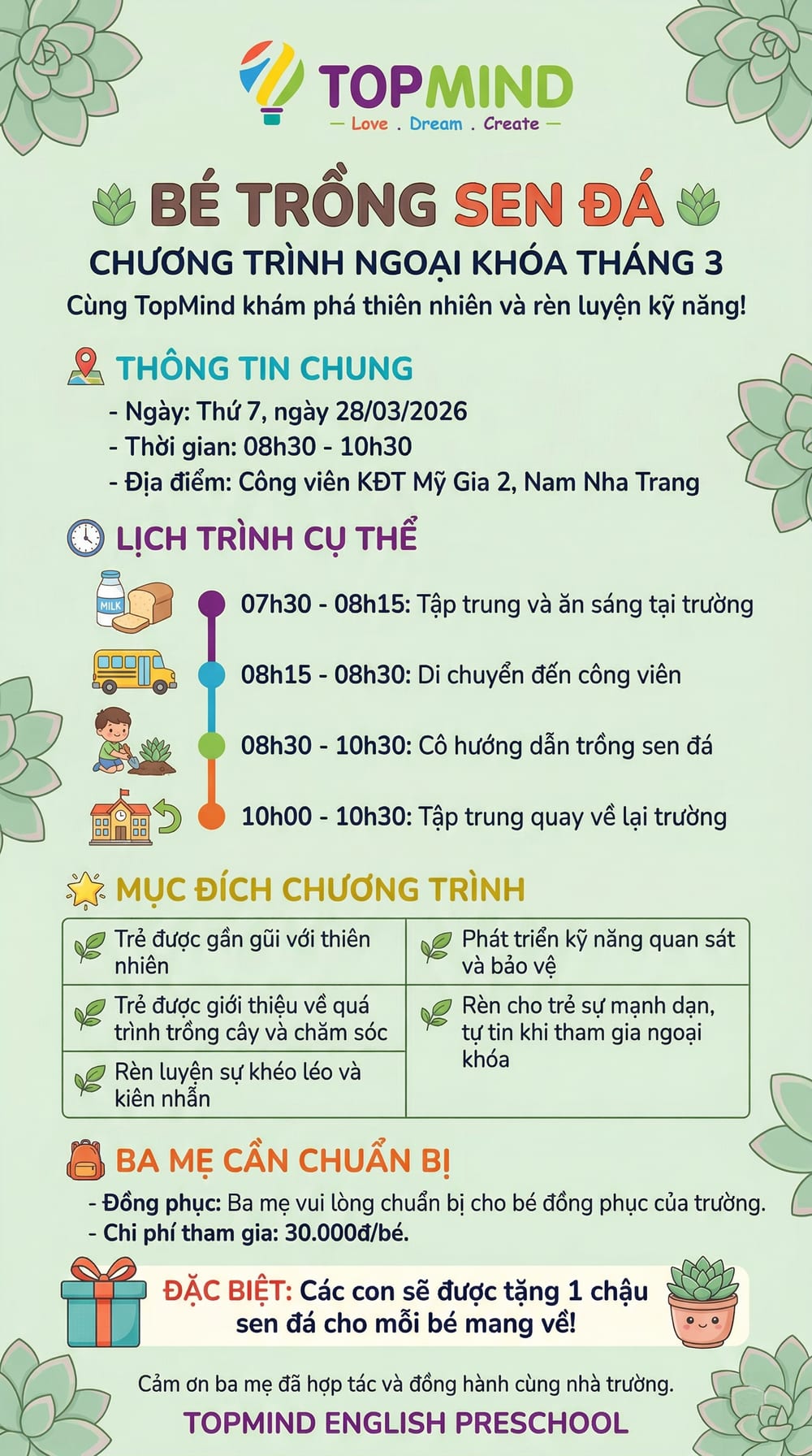 Bé trồng sen đá